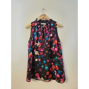 Trina Turk Sleeveless Ruffle Neck Blouse | Multicolor Print | Size S